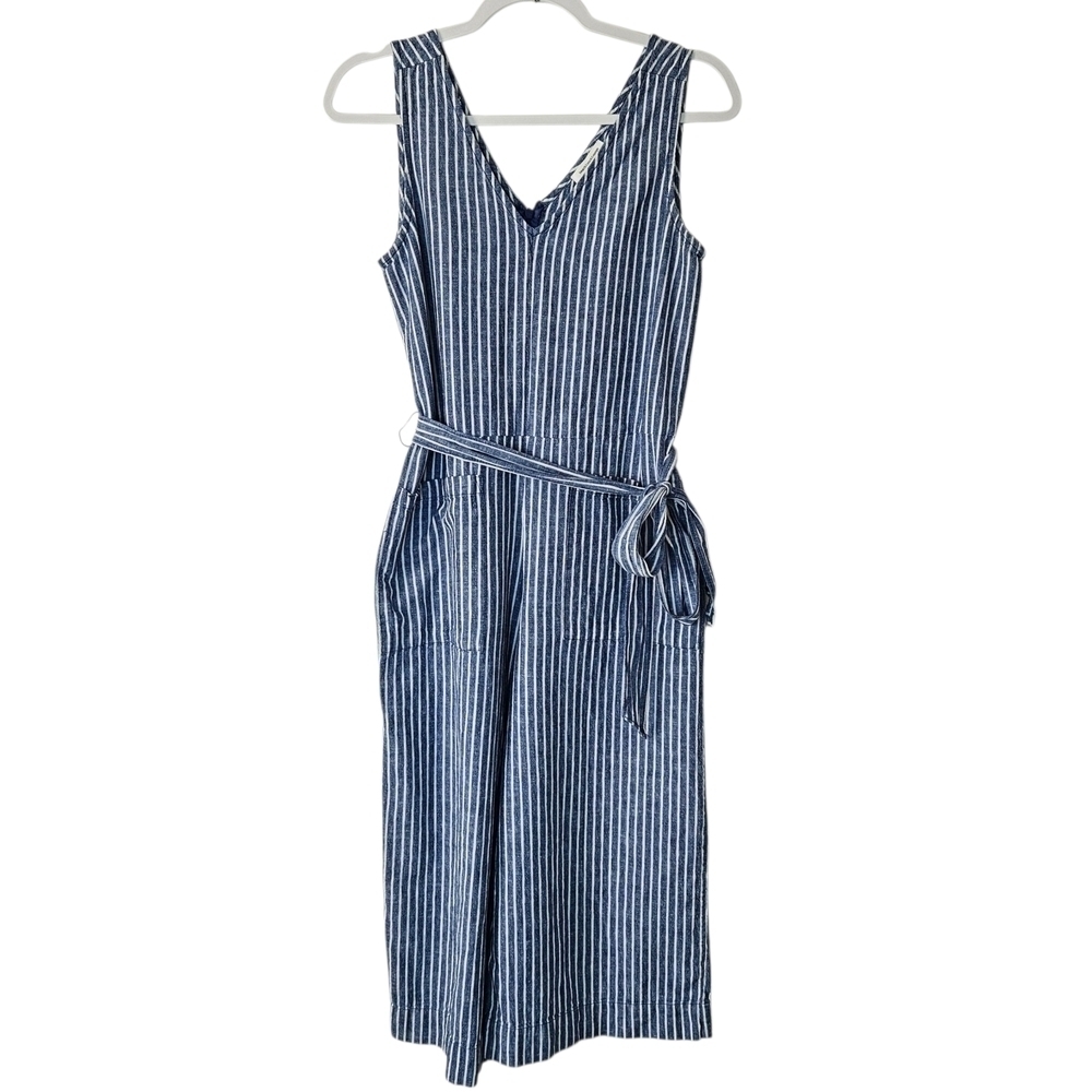 Beachlunchlounge Linen Blend Striped Jumpsuit Womens Small Wide Leg Cropped - Picture 3 of 12